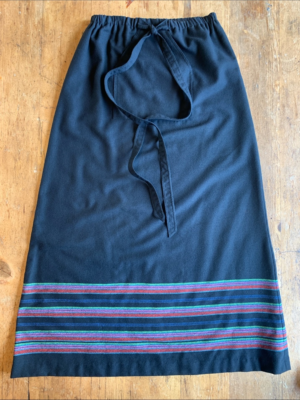 Vintage Equations Black Maxi Skirt with Multicolor Hem